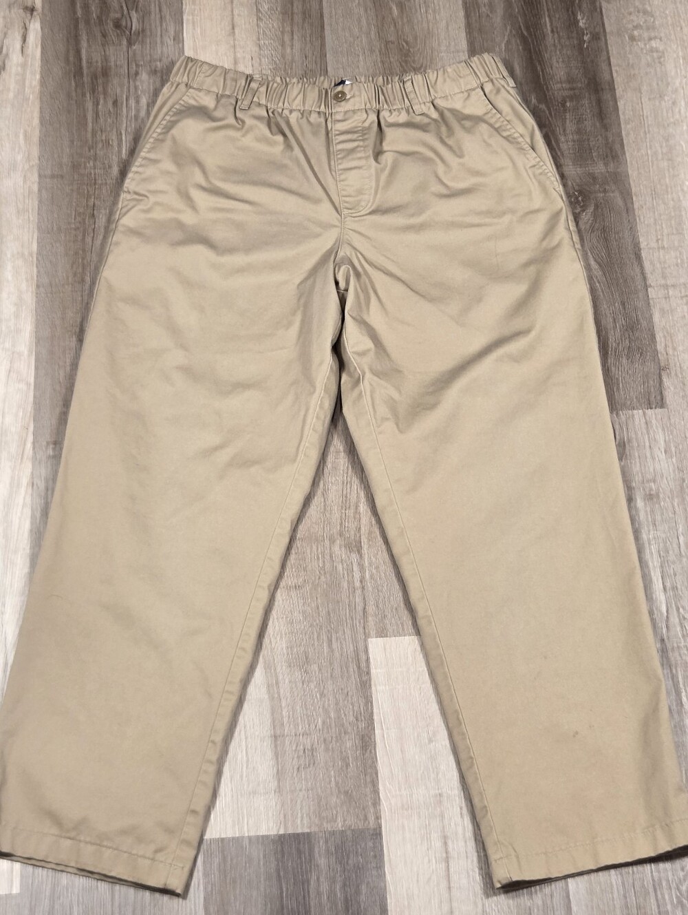 Mens Pants-LANDS' END cotton blend khaki elastic waist pull on-38